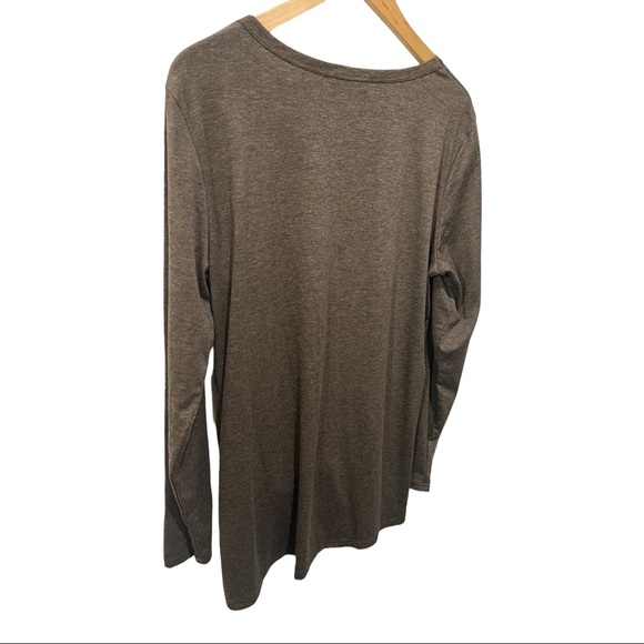 SHIBEVER MEDIUM BROWN MARLED SCOOP NECK TWIST KNOT STYLE LONG SLEEVE BLOUSE - Picture 8 of 11